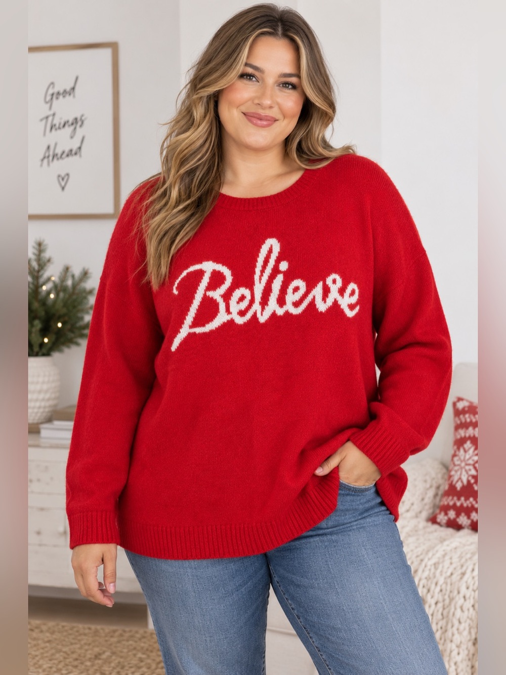 Cupcakes and Cashmere Red “Believe” Sweater